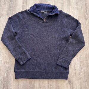 IrelandsEye Dublin Mens 100% Wool Quarter Zip Sweater Navy Blue Size Medium